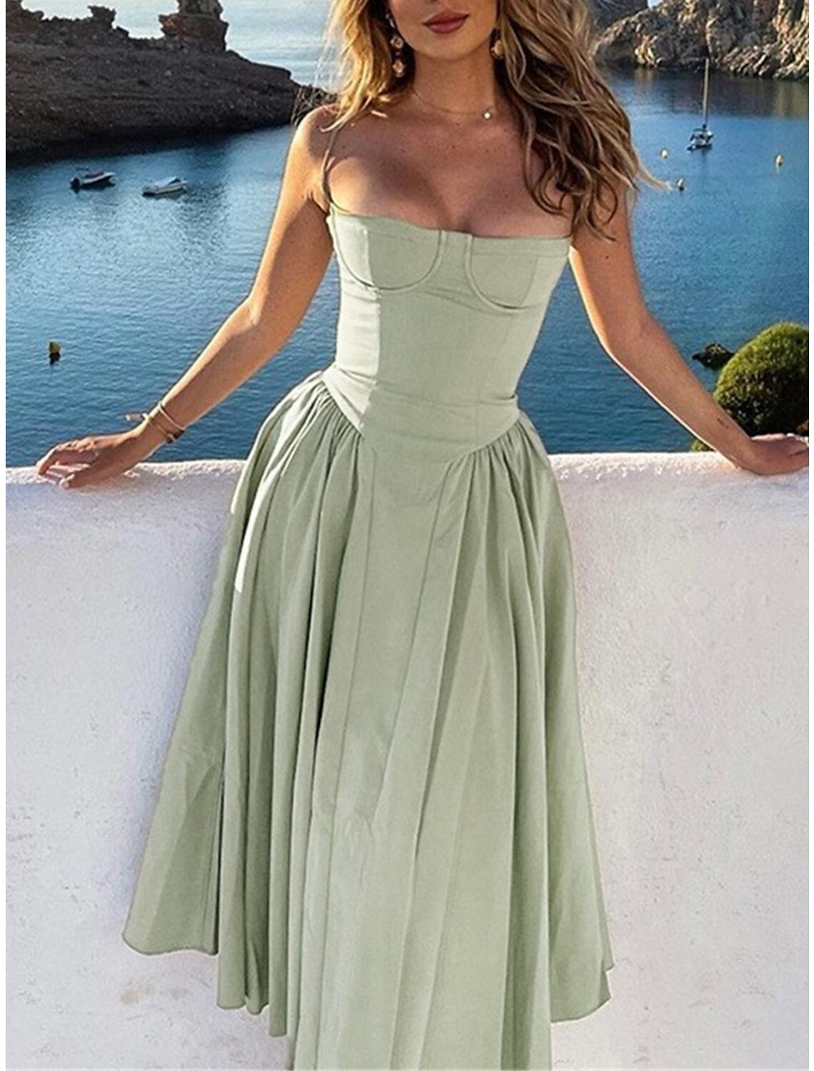 Women's Party Dress Cocktail Dress Wedding Guest Dress Midi Dress Black Yellow Light Green Sleeveless Plain Ruched Summer Spring Fall Spaghetti Strap Elegant Wedding Guest Vacation Spring Dress